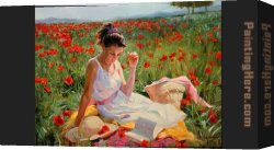 Poppies 1886 Canvas Paintings - in poppies by Vladimir Volegov