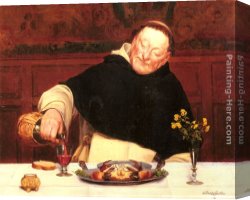 Walter Canvas Paintings - The Monk's Repast by Walter-Dendy Sadler