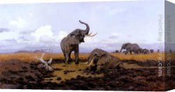 Twilight Canvas Paintings - In The Twilight, Elephants by Wilhelm Kuhnert