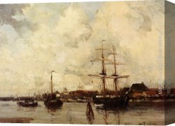 Harbour Canvas Paintings - A View Of Harlingen Harbour by Willem George Frederik Jansen