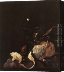 Wine Canvas Paintings - Still-Life with Lemon, Oranges and Glass of Wine by Willem Kalf
