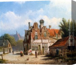 Town Canvas Paintings - A Dutch Town Scene by Willem Koekkoek