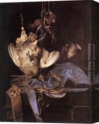 Dead Game Canvas Paintings - Still-Life with Hunting Equipment and Dead Birds by Willem van Aelst
