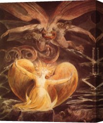 Untitled Green Red on Orange 1951 Canvas Paintings - The Great Red Dragon and the Woman Clothed with Sun by William Blake