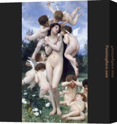 Thoughts of Springtime Canvas Paintings - Springtime by William Bouguereau