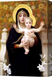 Virgin of The Rocks Canvas Paintings - The Virgin of the Lilies by William Bouguereau