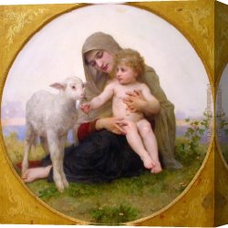 Virgin of The Rocks Canvas Paintings - Virgin and Lamb by William Bouguereau