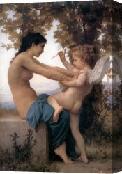 William Trost Richards Canvas Paintings - Young Girl Defending herself against Cupid by William Bouguereau