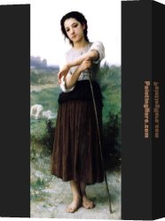 A Shepherdess with Her Flock Canvas Paintings - Young Shepherdess Standing by William Bouguereau