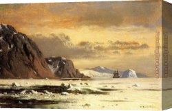 Seascape Canvas Paintings - Seascape with Icebergs by William Bradford