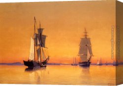 Hunter Mountain, Twilight Canvas Paintings - Ships in Boston Harbor at Twilight by William Bradford