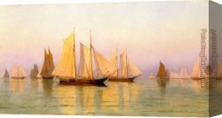 Evening Mood Canvas Paintings - Sloops and Schooners at Evening Calm by William Bradford