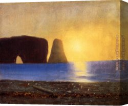 Virgin of The Rocks Canvas Paintings - The Sun Sets, Perce Rock, Gaspe, Quebec by William Bradford