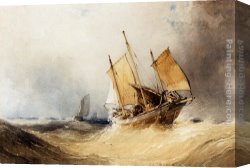 Mediterranean Shipping Canvas Paintings - A Fishing Smack And Other Shipping On Open Seas by William Callow