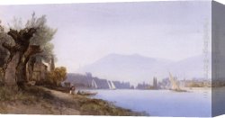 Harbour Canvas Paintings - A View Of Geneva Harbour by William Callow
