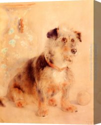 Seated Canvas Paintings - Terrier Seated Before A Canton Famille Rose Vase by William Huggins