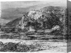 Landscape with Stream And Mountains Canvas Paintings - Landscape with Rocky Hills and Stream by William Louis Sonntag