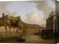 Rhone Canvas Paintings - View of the Chateau de Pierre Encise on the Rhone Lyon by William Marlow