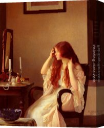 Hair Canvas Paintings - Girl Combing Her Hair by William McGregor Paxton
