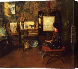 Painter in His Studio Canvas Paintings - Alice in the Shinnecock Studio by William Merritt Chase