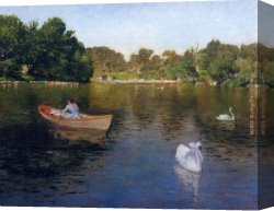 Lake Arrowhead Canvas Paintings - On the Lake Central Park by William Merritt Chase