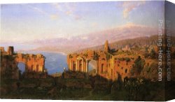 Mount Etna From Taormina Canvas Paintings - Ruins of the Roman Theatre at Taormina, Sicily by William Stanley Haseltine
