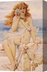 Nymph And Triton Canvas Paintings - Nymph with Conch Shell by William Stephen Coleman
