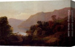 William Trost Richards Canvas Paintings - A Mountainous Lake Landscape by William Trost Richards