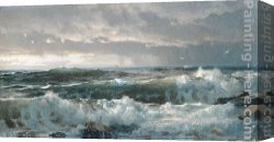 William Trost Richards Canvas Paintings - Surf on Rocks by William Trost Richards