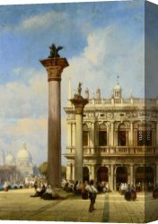 Square Canvas Paintings - Figures in St Marks Square Venice by William Wilde