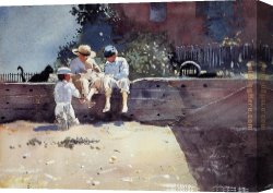 Boy Lighting a Pipe Canvas Paintings - Boys and Kitten by Winslow Homer