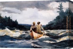 Canoe Canvas Paintings - Canoe in the Rapids by Winslow Homer