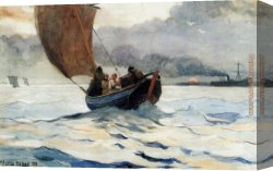 Boats Canvas Paintings - Returning Fishing Boats by Winslow Homer