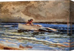 Homer Canvas Paintings - Rowing at Prout's Neck by Winslow Homer