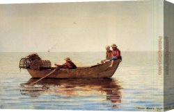 Boy Lighting a Pipe Canvas Paintings - Three Boys in a Dory with Lobster Pots by Winslow Homer