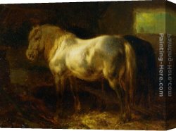 Feeding The Goldfish Canvas Paintings - Feeding the Horses in a Stable by Wouter Verschuur