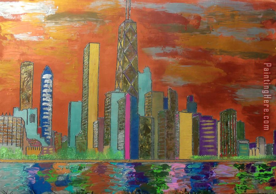 Chicago Metallic Skyline painting - 2017 new Chicago Metallic Skyline art painting