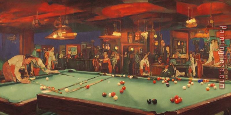 Pool Table Drama painting - Leroy Neiman Pool Table Drama art painting