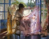 Lady Fixing Her Scarfs by Vicente Romero Redondo
